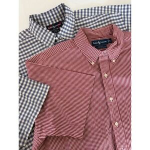 Lot of 2 Ralph Lauren Blake Gingham Shirts Mens XL Blue Red Short Sleeve Cotton